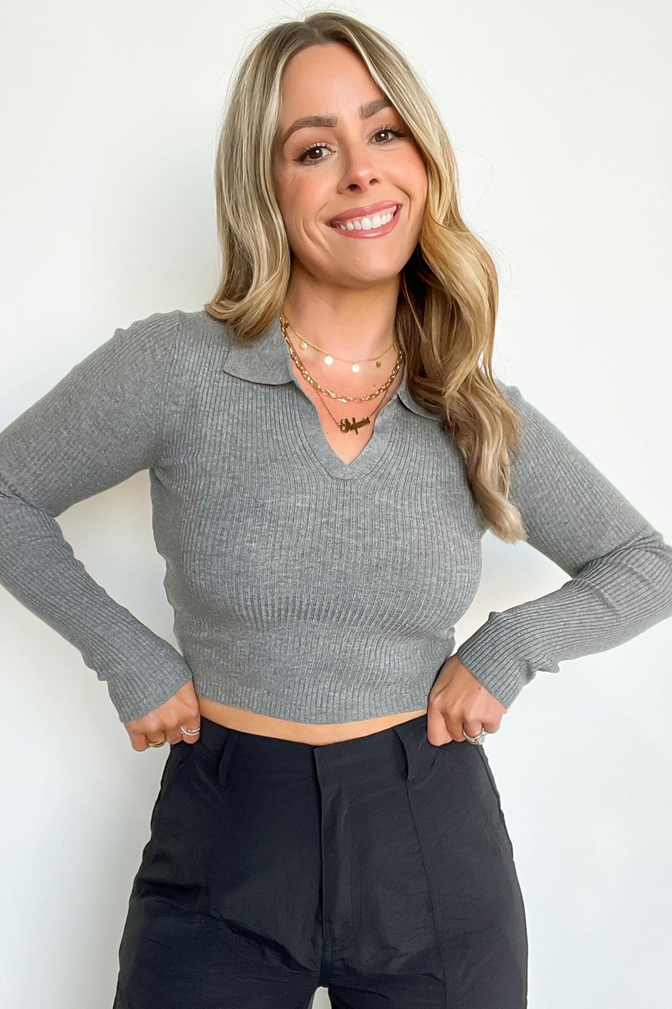  Upfront Style Ribbed Collared Cropped Top - FINAL SALE - Madison and Mallory