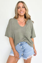 Light Olive / S Varnie Knit U-Neck Pocket Top - FINAL SALE - Madison and Mallory