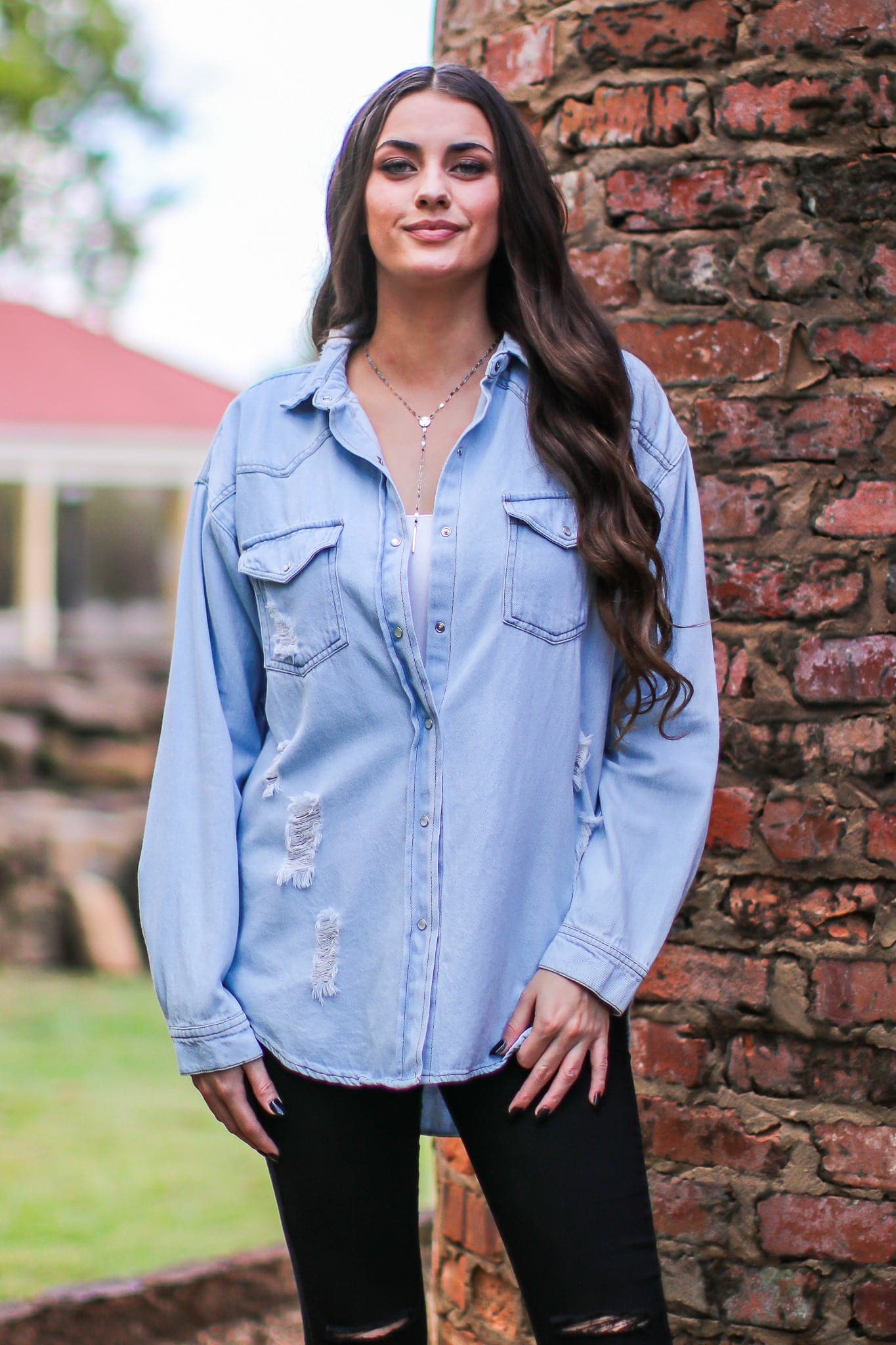 S / Light Wash Verdi Relaxed Button Down Denim Shacket - FINAL SALE - Madison and Mallory