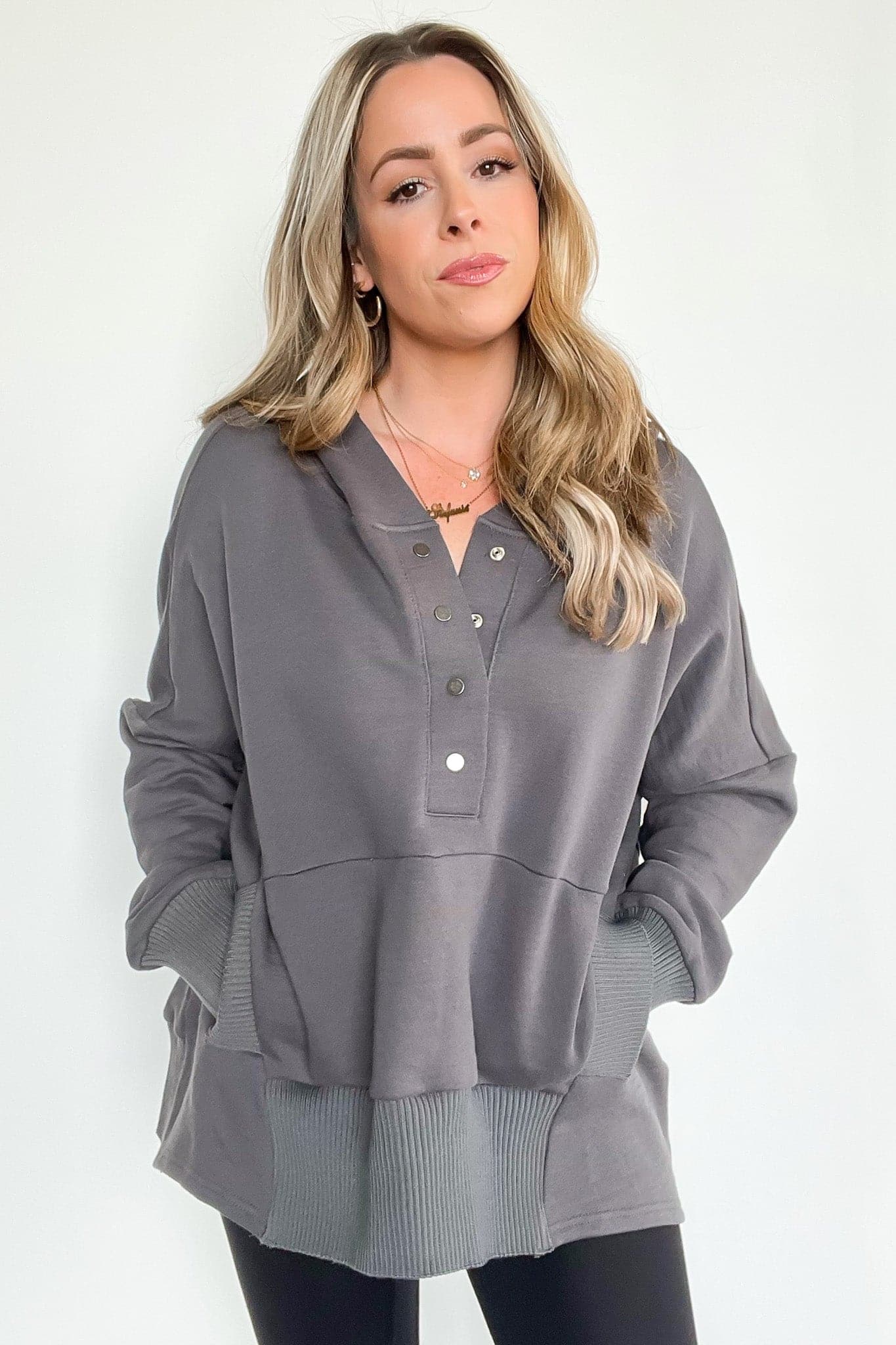  Vivie Oversized Terry Henley Pullover - BACK IN STOCK - Madison and Mallory