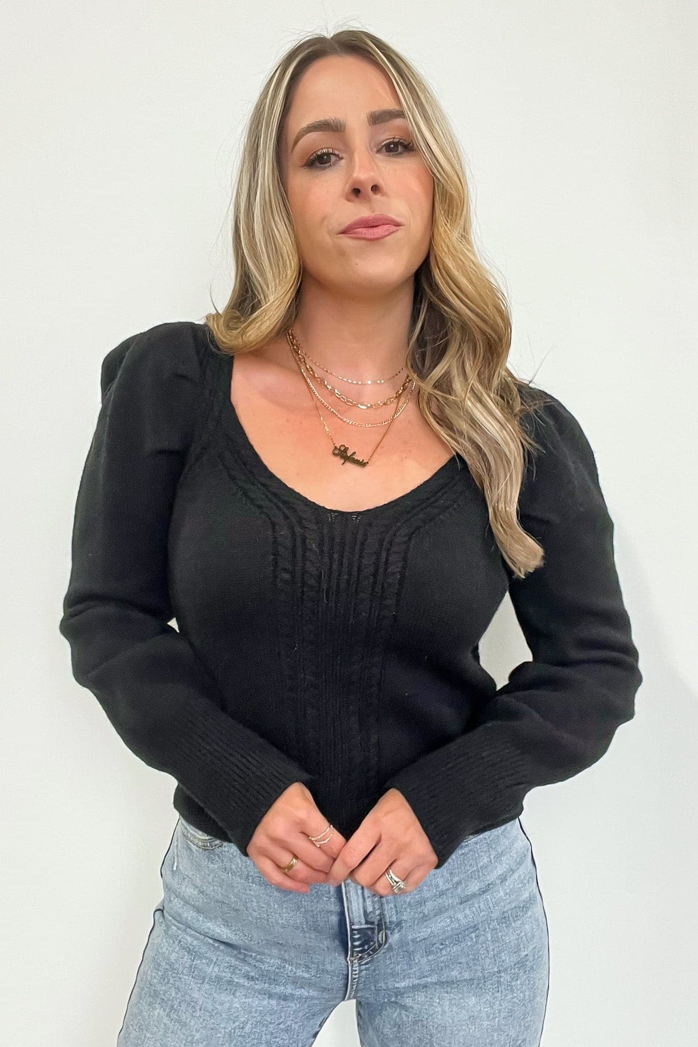  Viviette Braid Knit V-Neck Sweater - FINAL SALE - Madison and Mallory