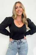 Black / S Viviette Braid Knit V-Neck Sweater - FINAL SALE - Madison and Mallory