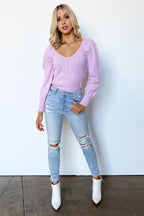  Viviette Braid Knit V-Neck Sweater - FINAL SALE - Madison and Mallory