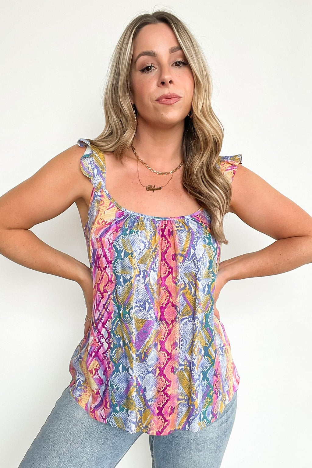  Want to Wow Animal Print Ruffle Strap Top - FINAL SALE - Madison and Mallory