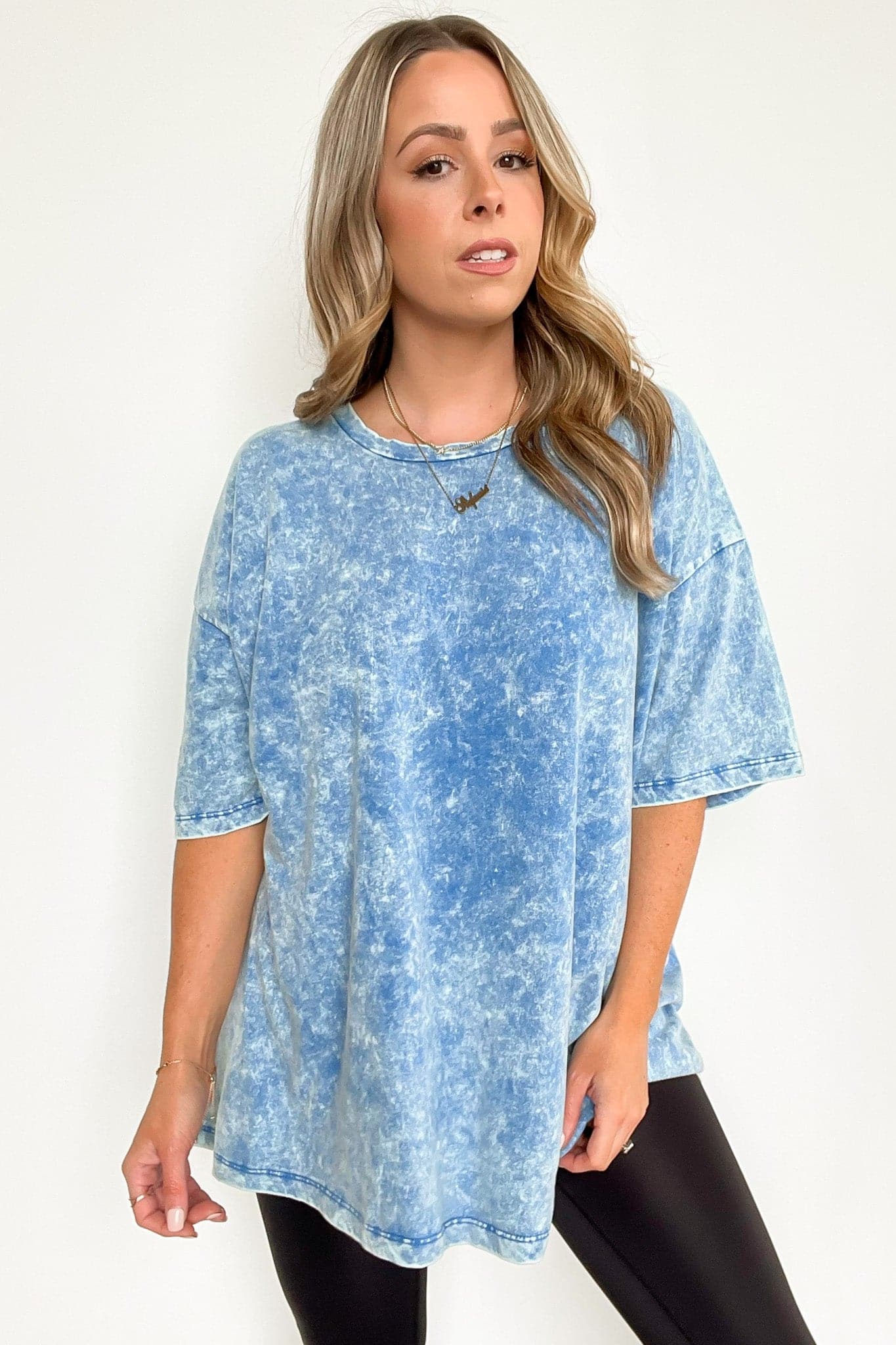 Ocean Blue / SM Weekend Awaits Mineral Wash Oversized Top - BACK IN STOCK - Madison and Mallory