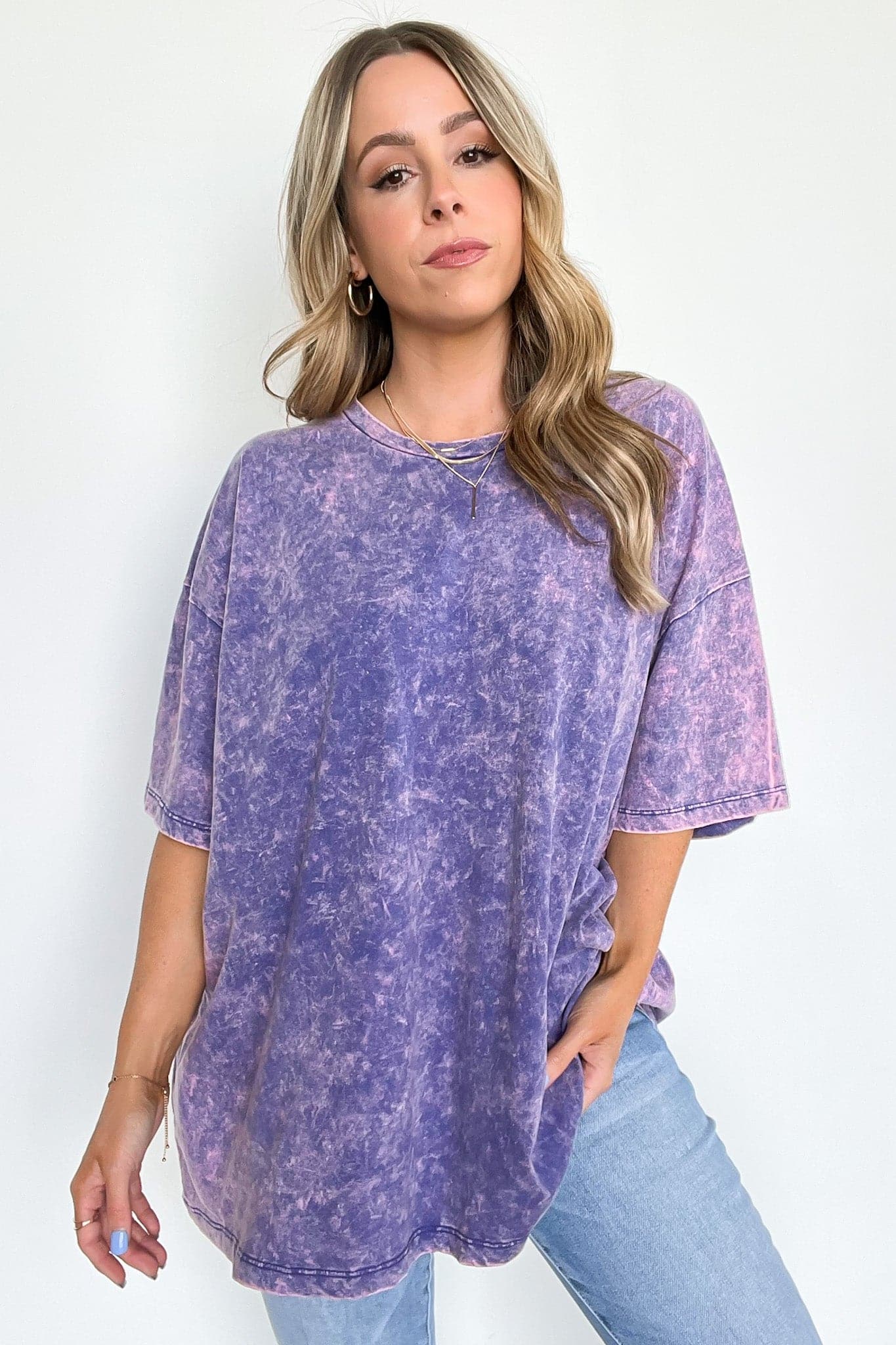 Light Navy / SM Weekend Awaits Mineral Wash Oversized Top - BACK IN STOCK - Madison and Mallory