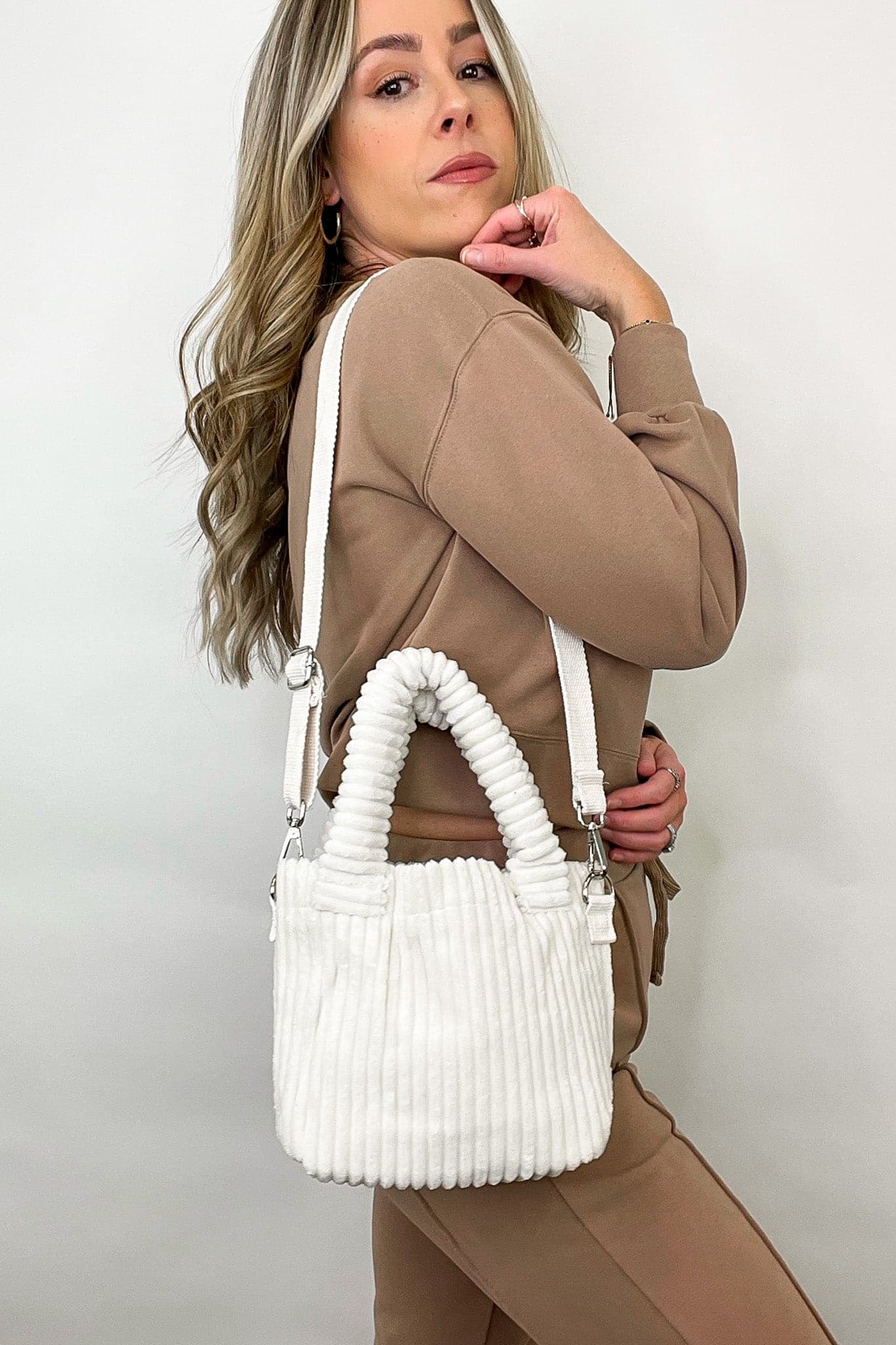 Ivory Westly Corduroy Mini Square Crossbody Bag - FINAL SALE - Madison and Mallory