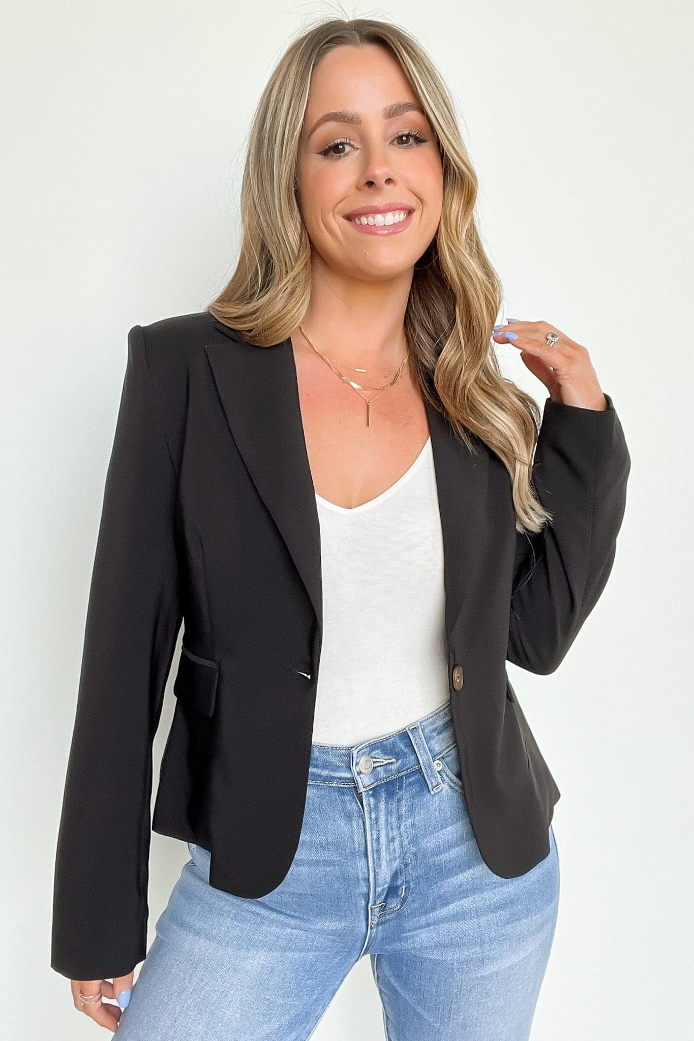 Black / S Working for It Button Collared Blazer - BACK IN STOCK - Madison and Mallory