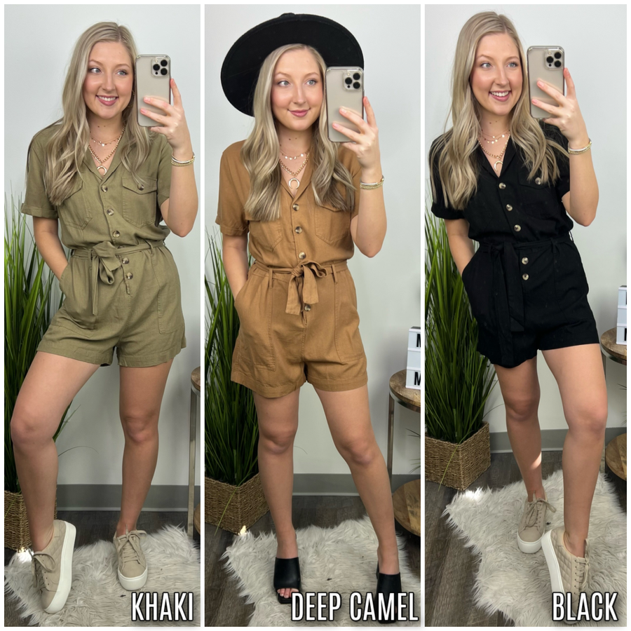  Yancey Button Front Belted Romper - FINAL SALE - Madison and Mallory