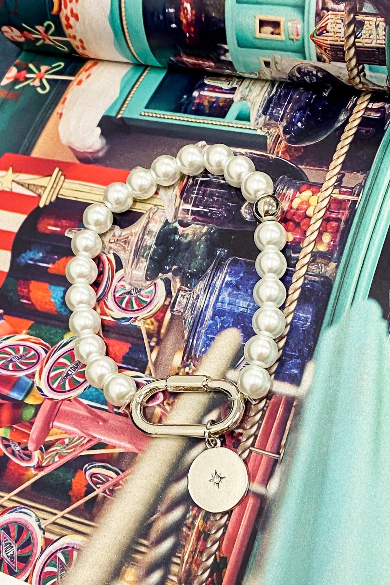Silver Zelda Carabiner Pearl Charm Bracelet - Madison and Mallory
