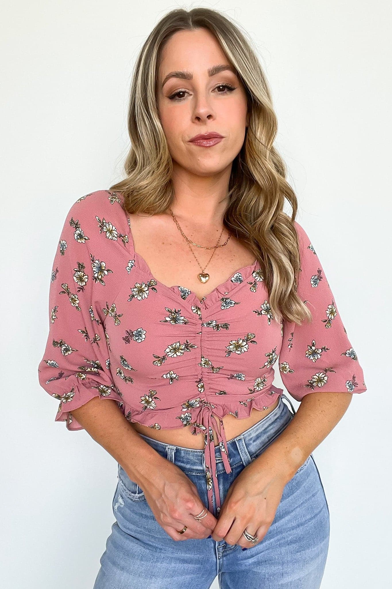  Zoia Floral Print Ruffled Cropped Top - FINAL SALE - Madison and Mallory