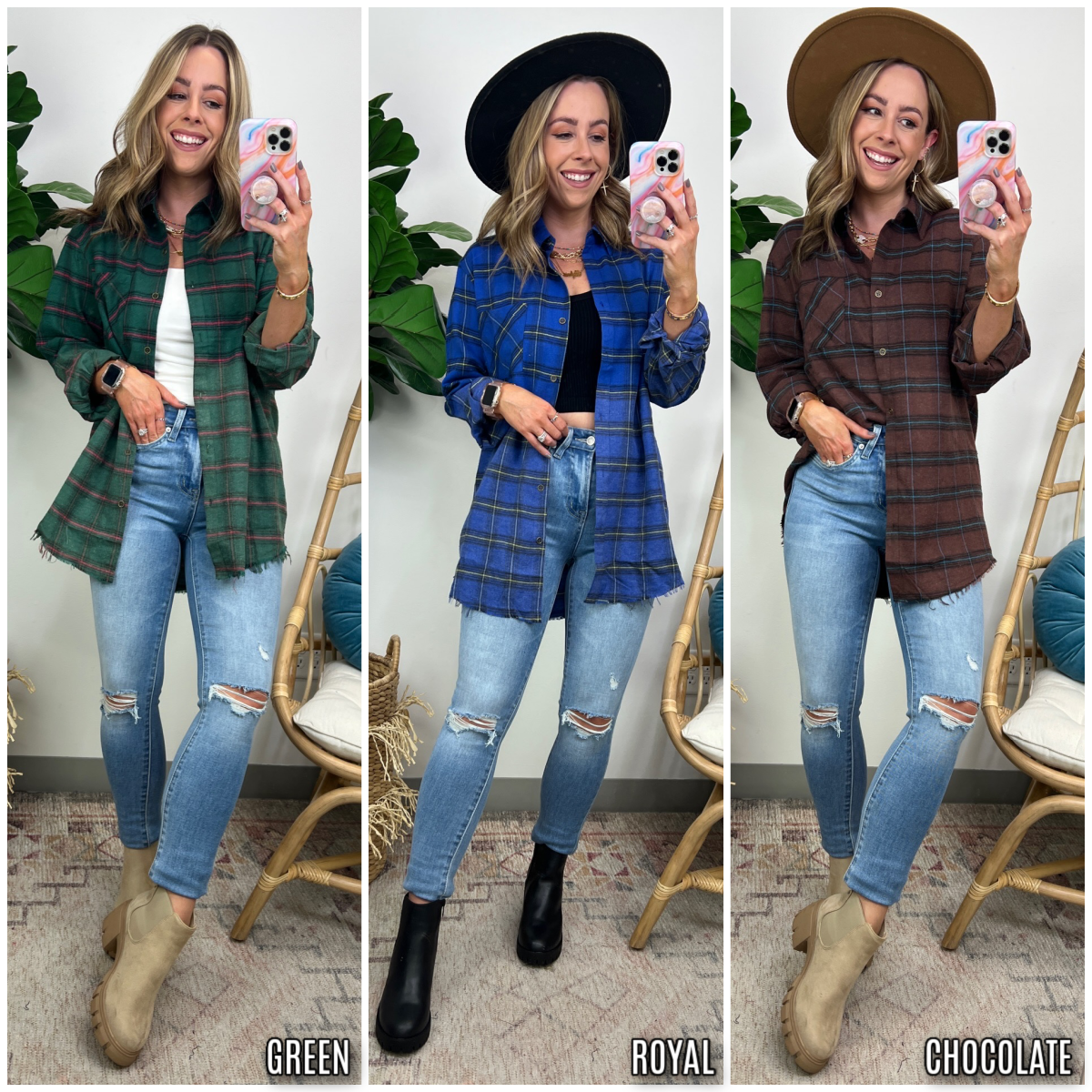  Zylia Washed Plaid Relaxed Button Down Top - Madison and Mallory