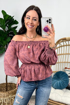 Dusty Rose / S Belisa Jacquard Ruffled Peplum Top - FINAL SALE - Madison and Mallory