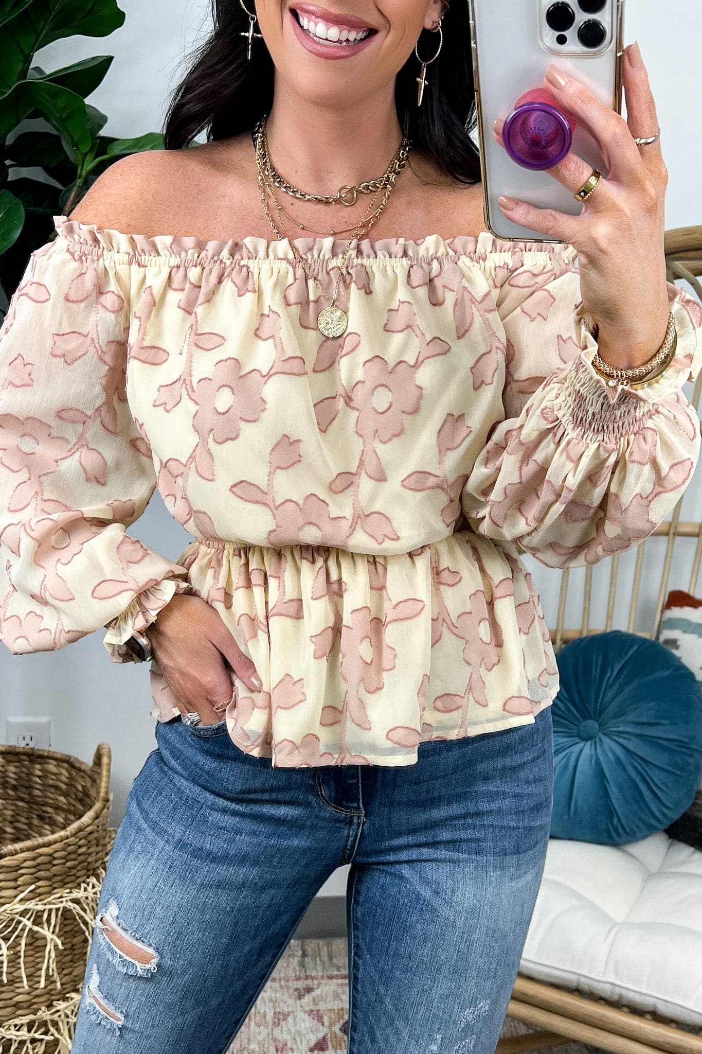  Belisa Jacquard Ruffled Peplum Top - FINAL SALE - Madison and Mallory