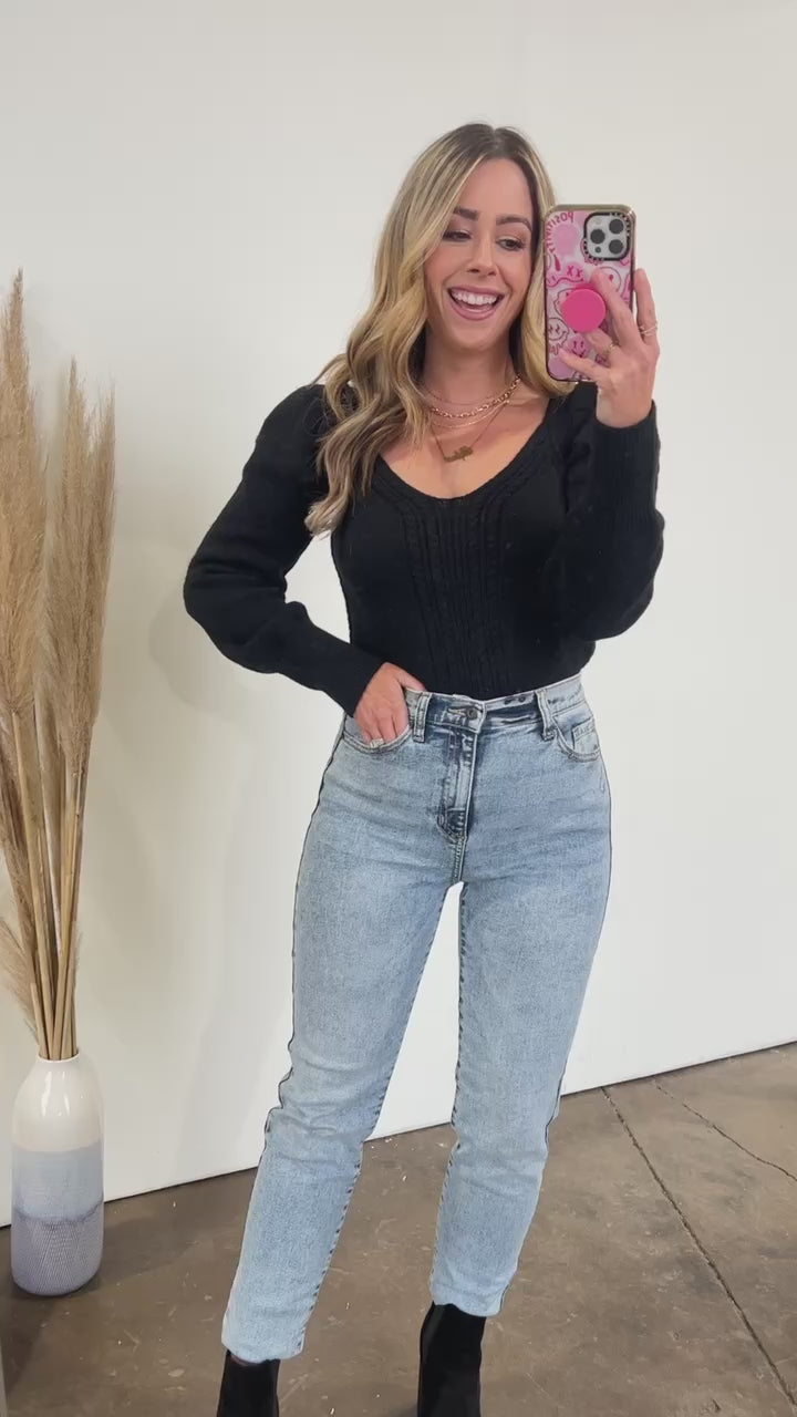 Viviette Braid Knit V-Neck Sweater - FINAL SALE - Madison and Mallory