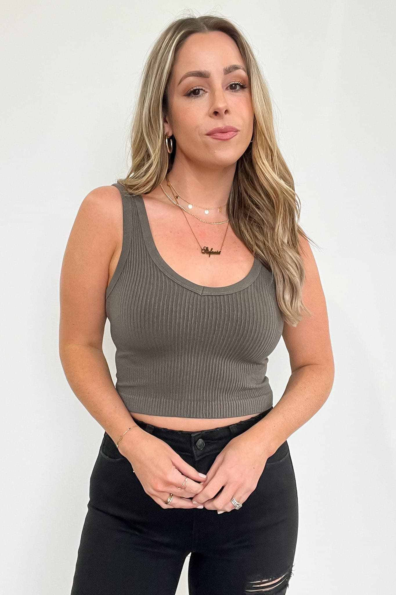Olive / S Deema Ribbed Seamless Cropped Tank Bra Top - BACK IN STOCK - Madison and Mallory