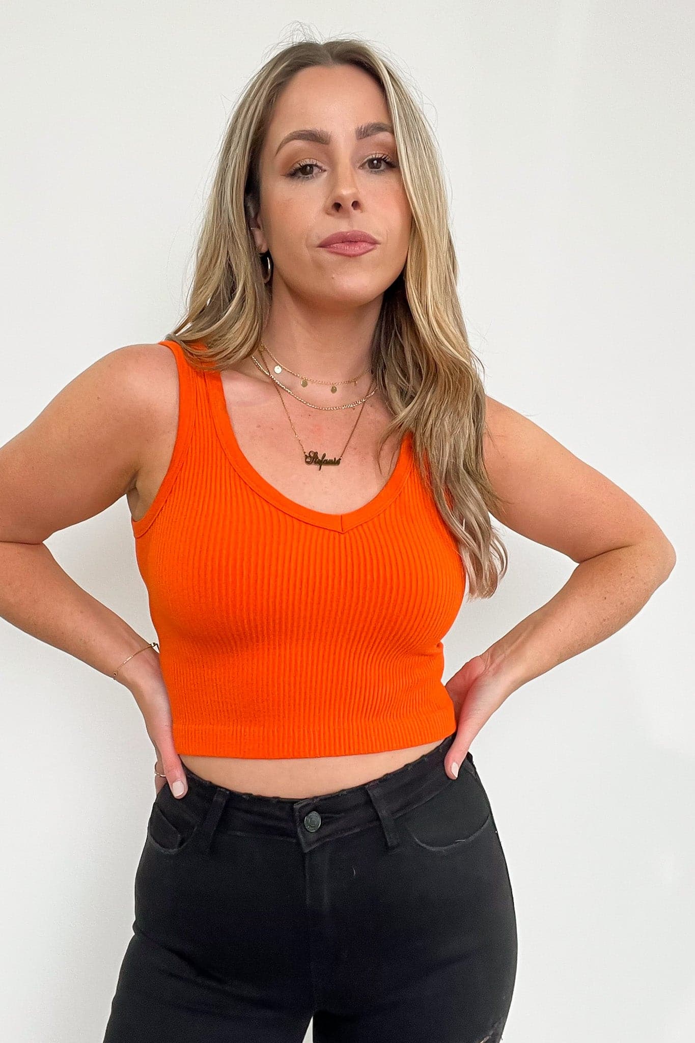 Orange / S Deema Ribbed Seamless Cropped Tank Bra Top - BACK IN STOCK - Madison and Mallory