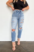 Medium Wash / 25/1 Altomare High Rise Distressed Girlfriend Jeans - FINAL SALE - Madison and Mallory
