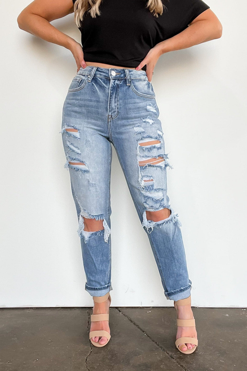  Altomare High Rise Distressed Girlfriend Jeans - FINAL SALE - Madison and Mallory