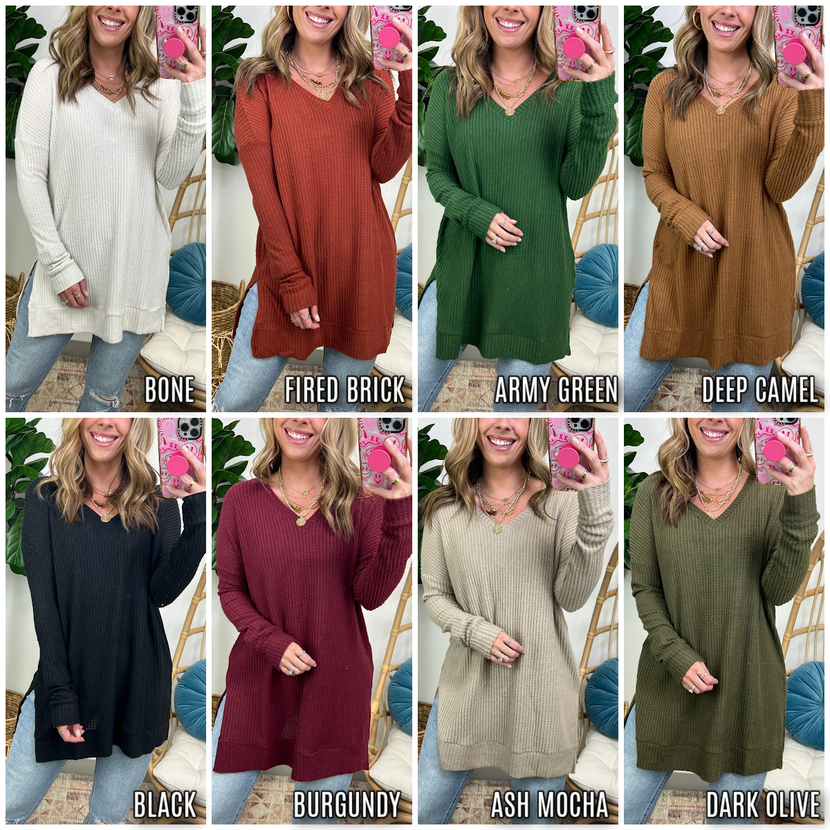  Milah Waffle Thermal V-Neck Top - FINAL SALE - Madison and Mallory