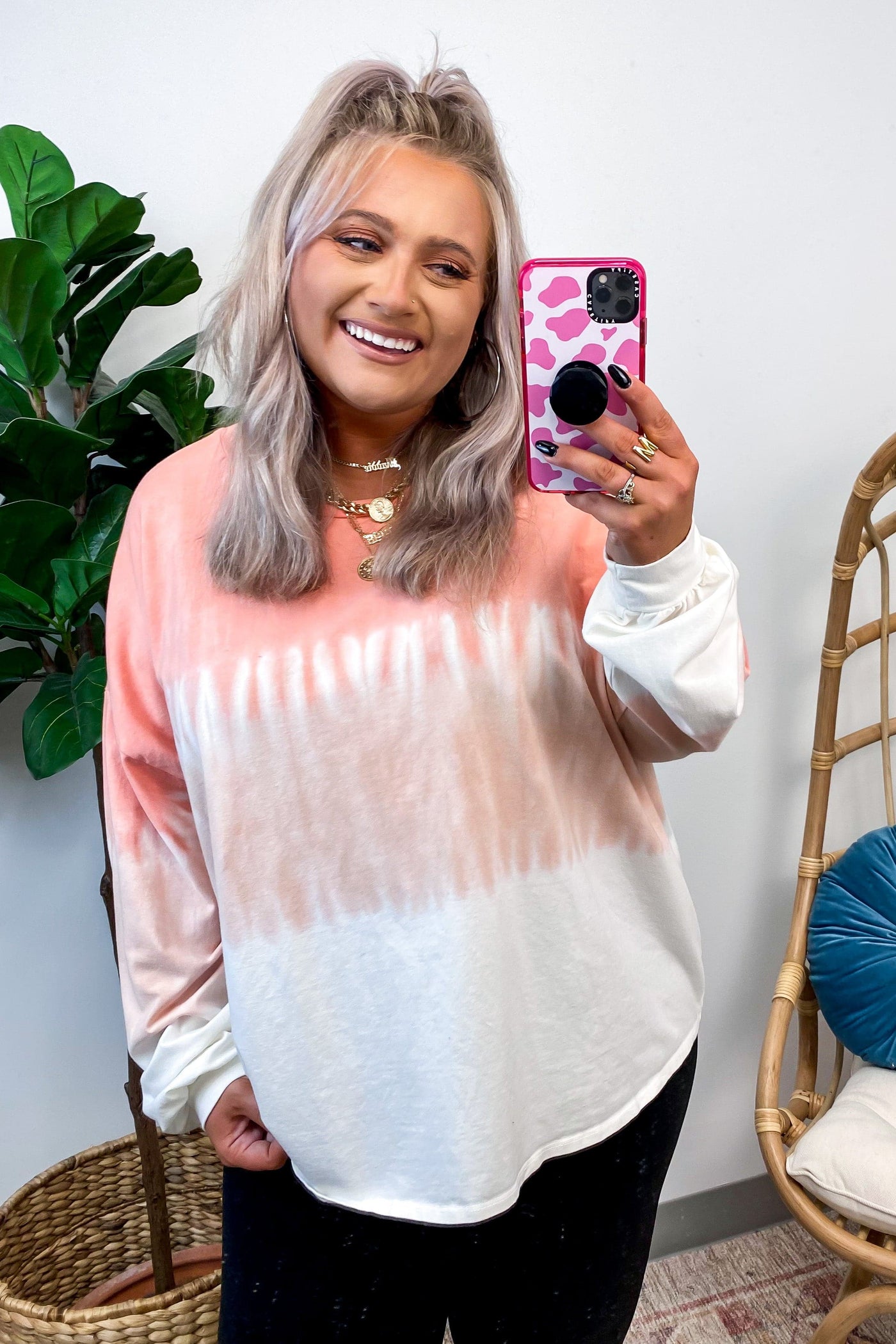 S / Peach Totally Relaxed Ombre Dye Sweatshirt - FINAL SALE - Madison and Mallory
