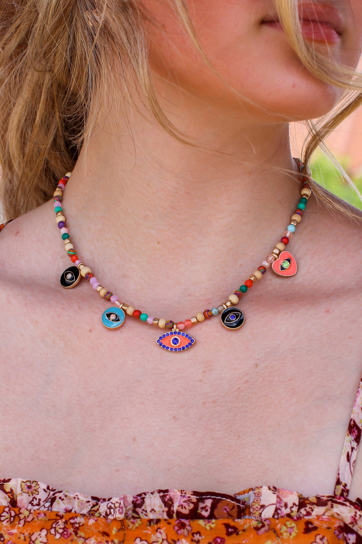 Multi All Seeing Evil Eye Multi Beaded Necklace - Madison and Mallory