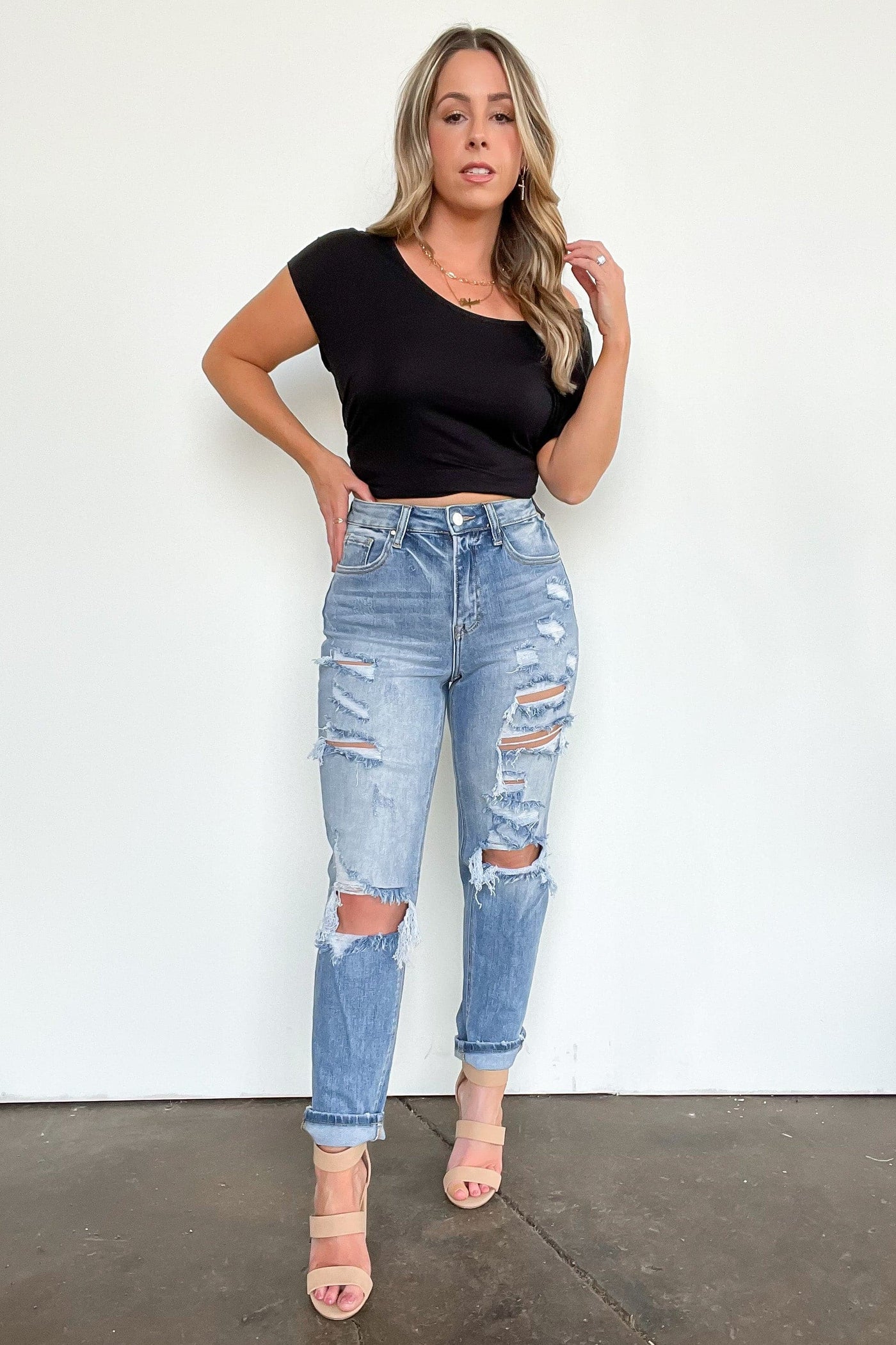  Altomare High Rise Distressed Girlfriend Jeans - BACK IN STOCK - Madison and Mallory