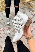 5.5 / White Serlina Lattice Cutout Studded Booties - FINAL SALE - Madison and Mallory