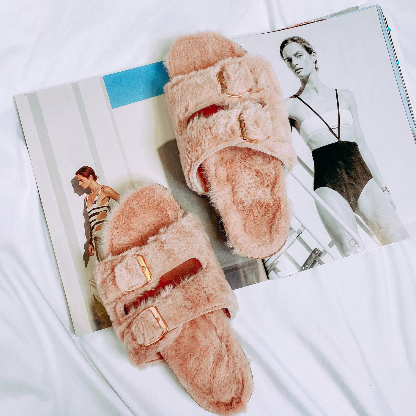 5 / Blush Thara Faux Fur Buckle Slides - FINAL SALE - Madison and Mallory