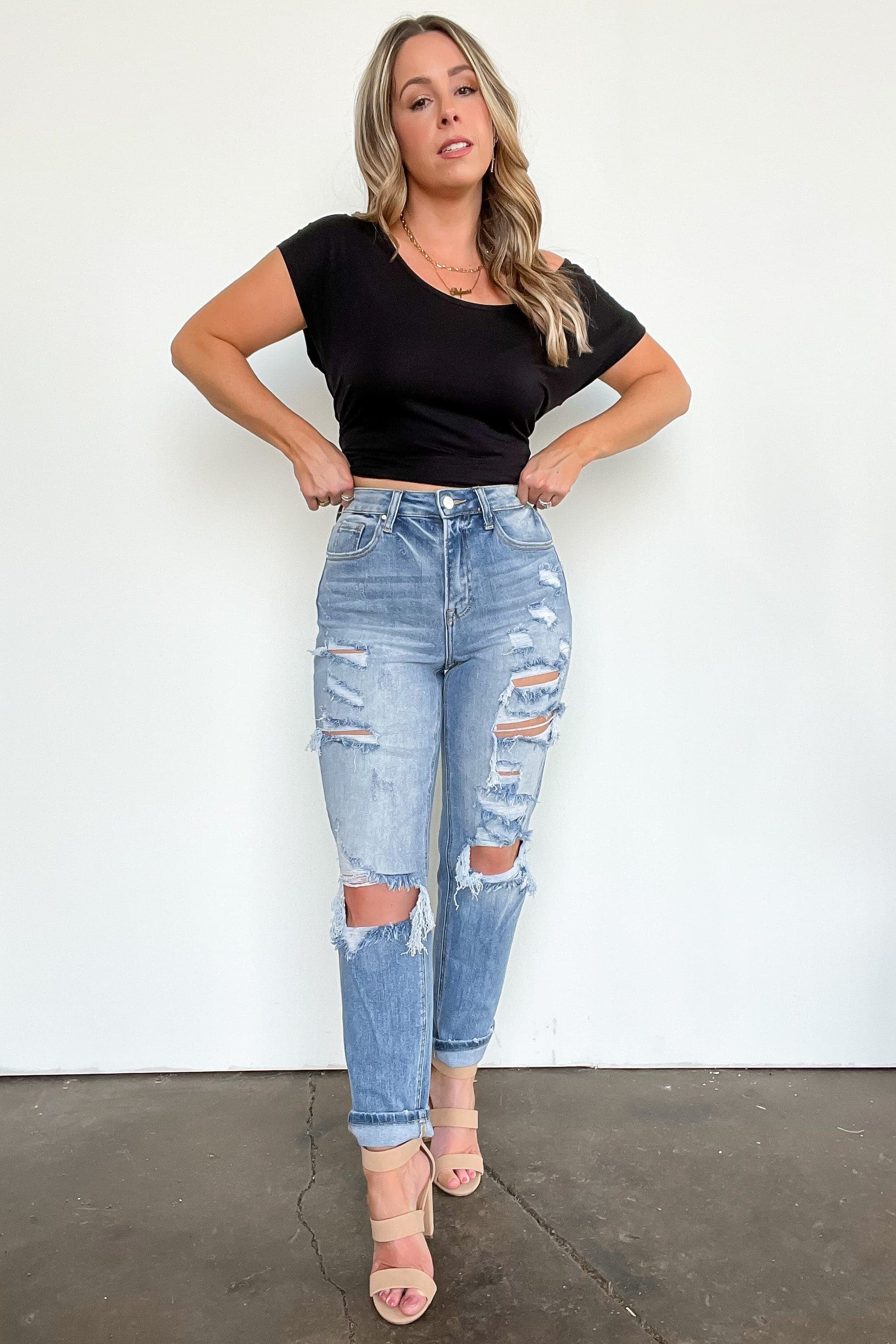  Altomare High Rise Distressed Girlfriend Jeans - FINAL SALE - Madison and Mallory