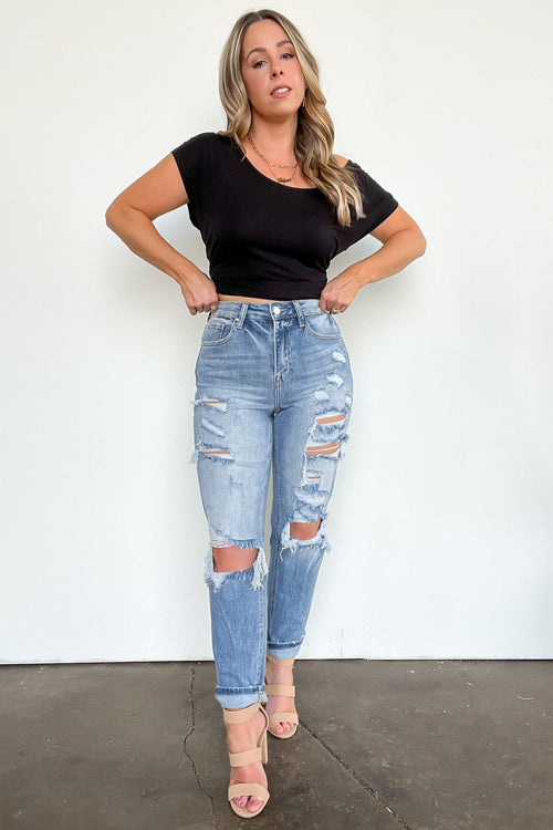  Altomare High Rise Distressed Girlfriend Jeans - FINAL SALE - Madison and Mallory