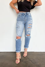  Altomare High Rise Distressed Girlfriend Jeans - FINAL SALE - Madison and Mallory
