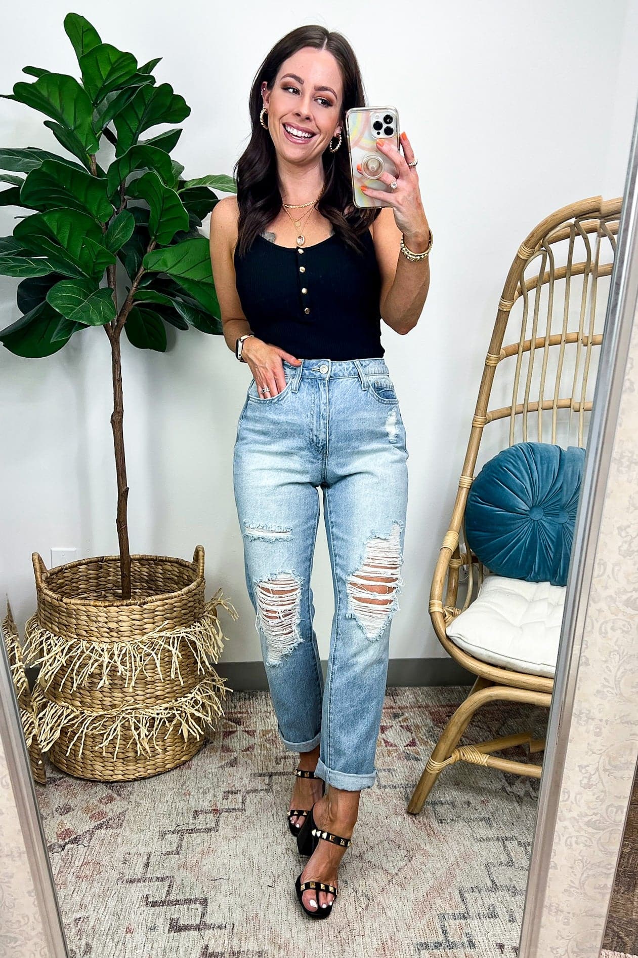  Estiana Dream High Rise Stretch Distressed Mom Jeans - Madison and Mallory