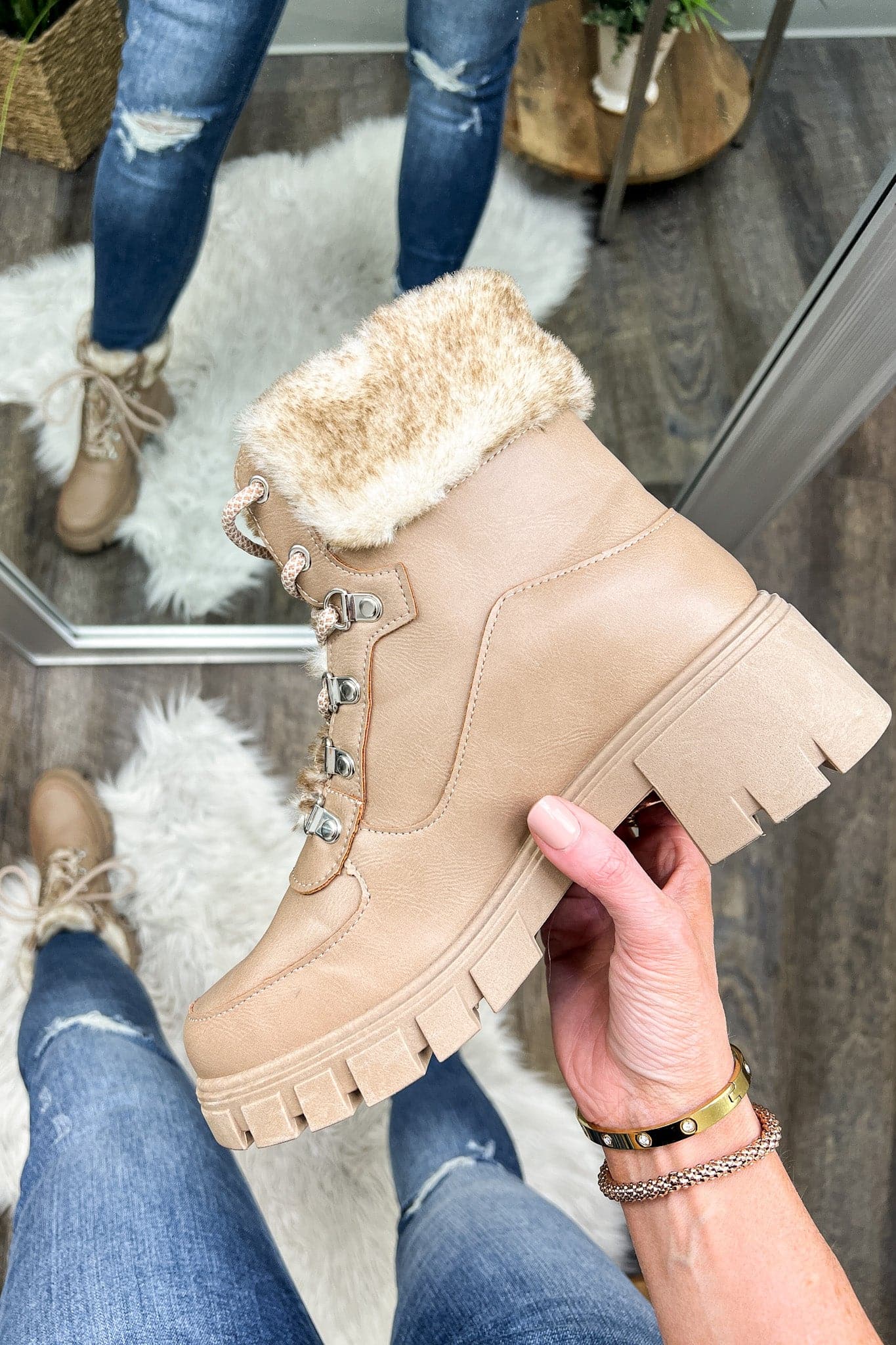 Taupe / 6 Settle into Cozy Lace Up Boots - FINAL SALE - Madison and Mallory