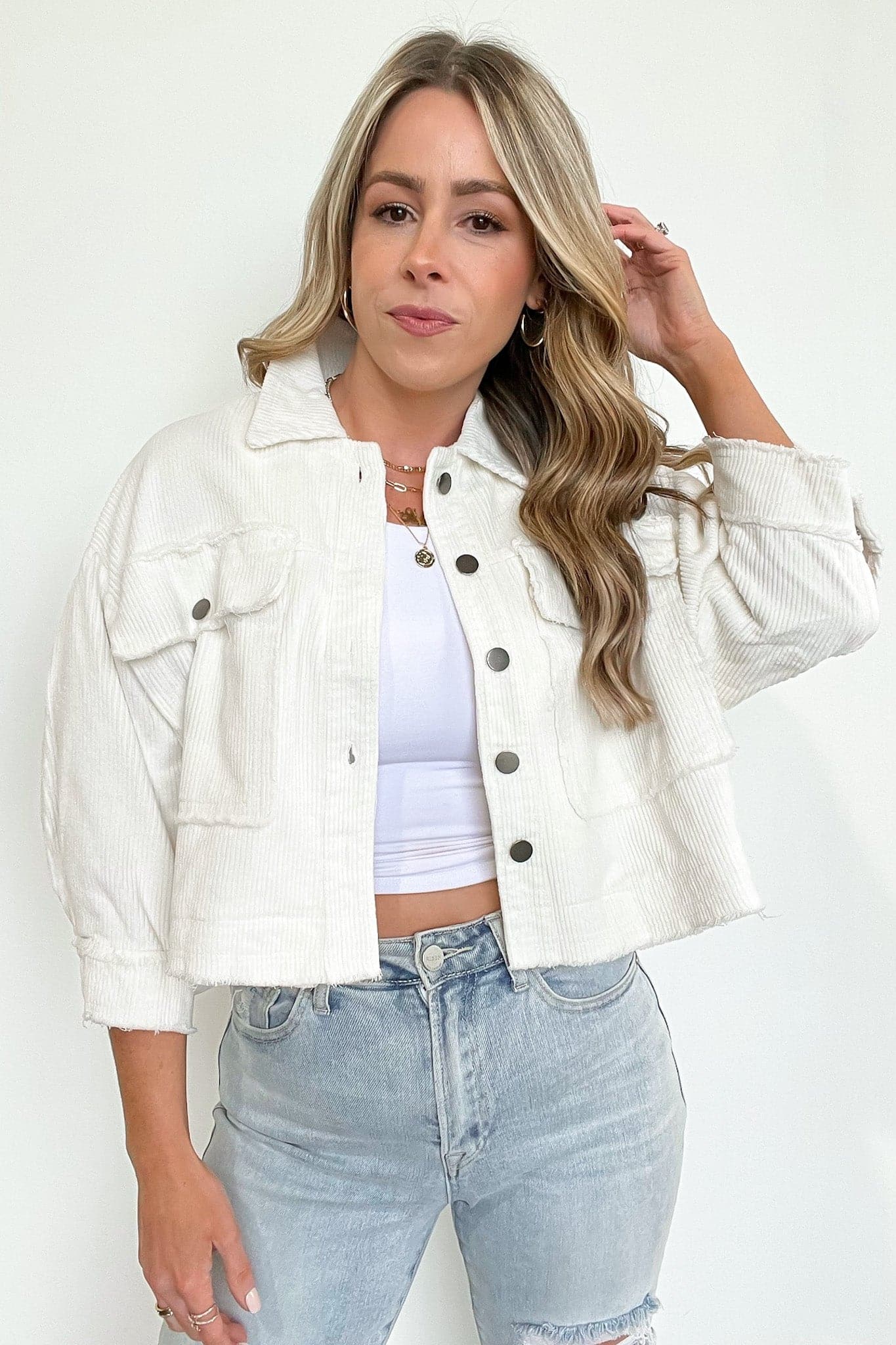 White / S Simple Melody Cropped Frayed Jacket - FINAL SALE - Madison and Mallory